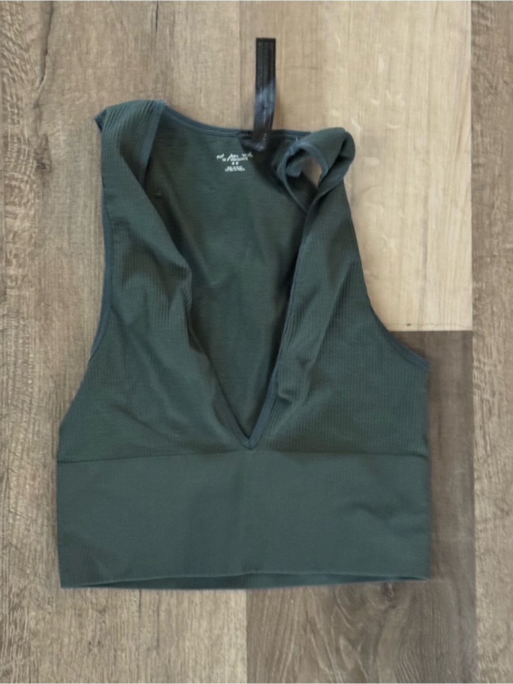 Out From Under Deep V Ribbed Bralette Crop Top - Dark Green